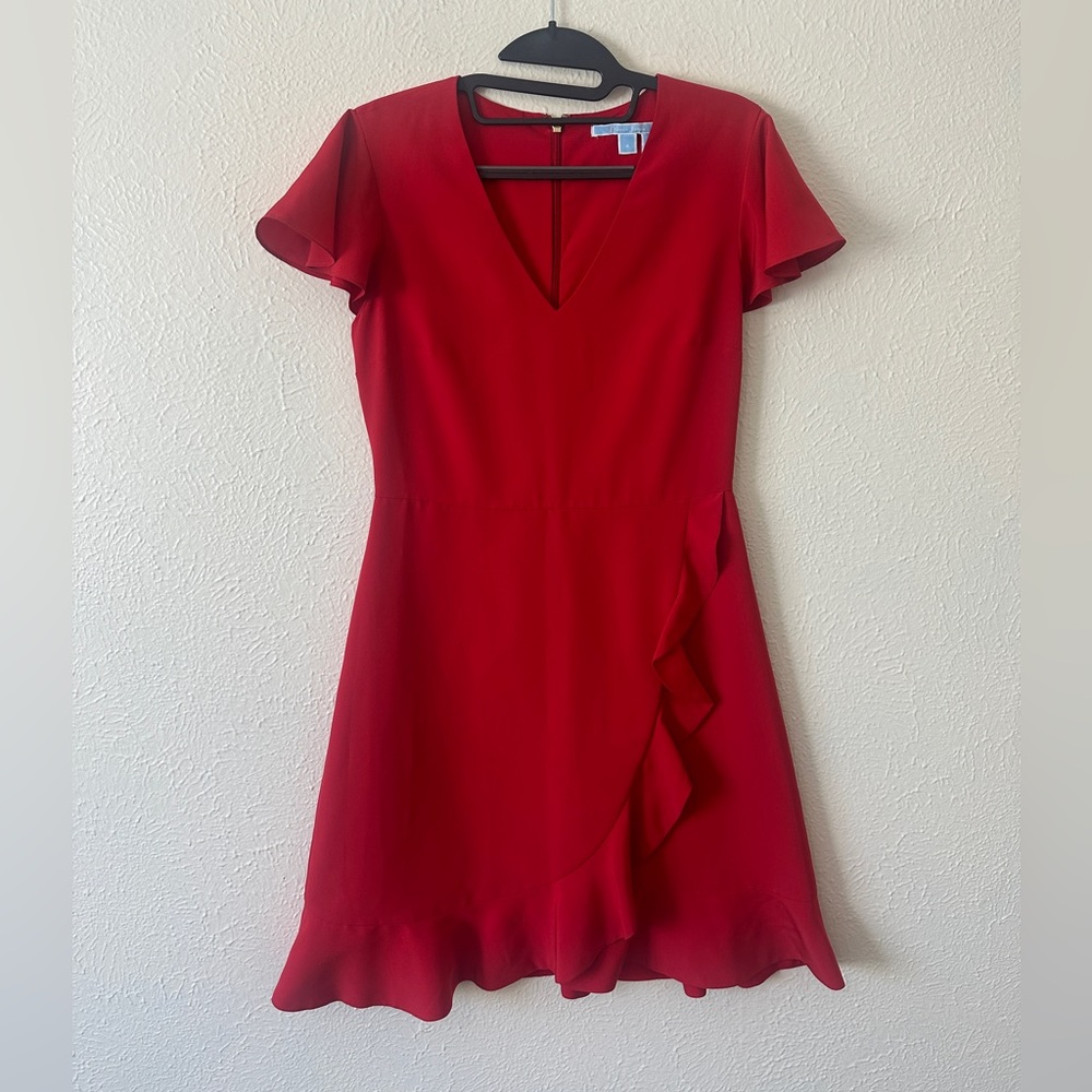 Draper James Lipstick Red Solid Flutter Dress - Picture 2 of 8